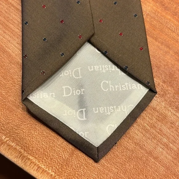 Christian Dior Silk Blend Necktie Woven in Italy Men’s Brown - Picture 3 of 5